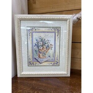 Vintage Home Interiors Violet Floral Print Framed Cottage Wall Art Country Decor